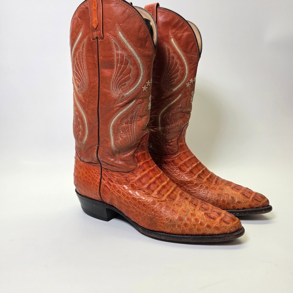 El General Cowboy Boots Men's 10.5 Orange Croc Embossed Western Mexico 28.5